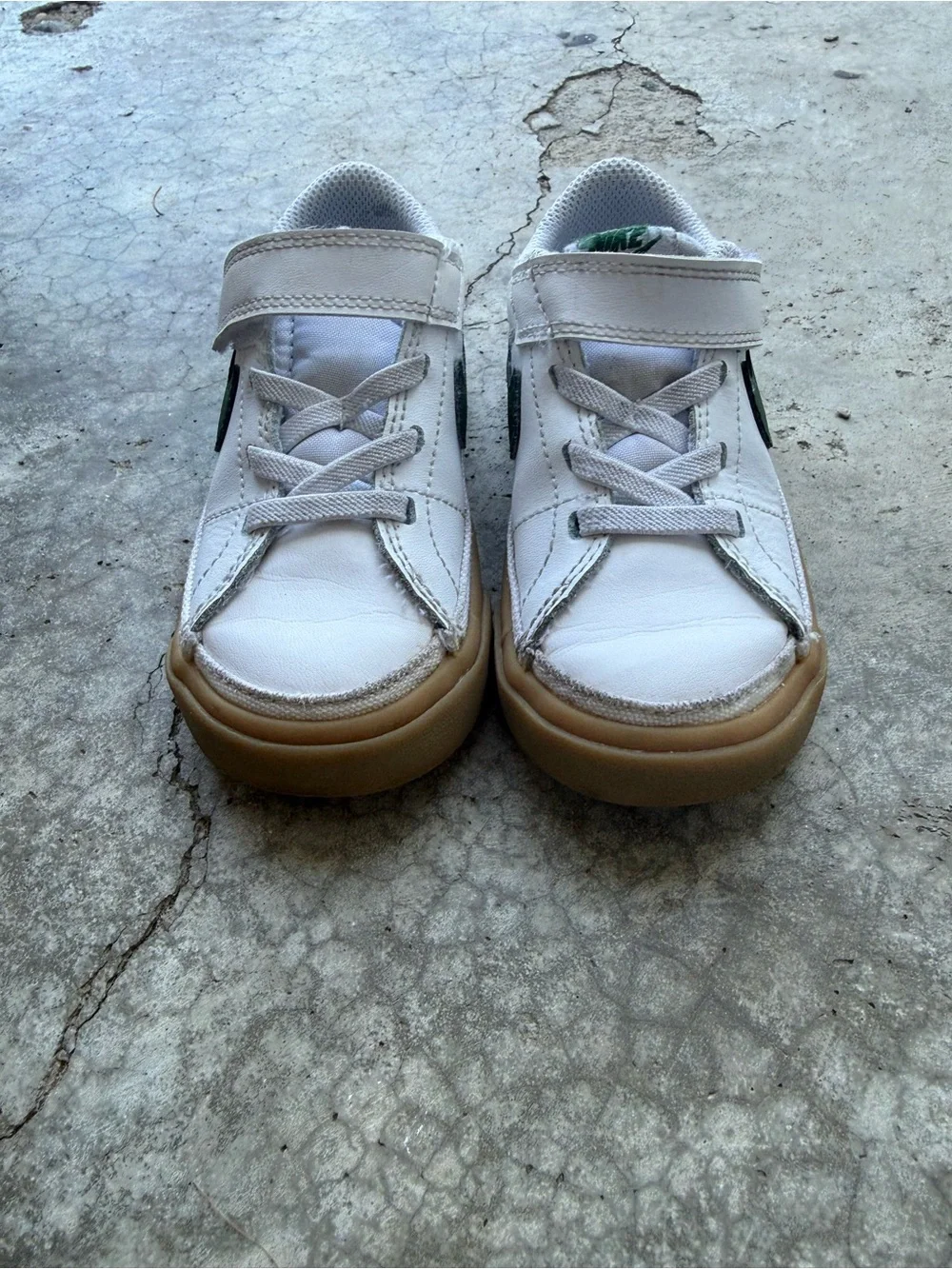 Nike Toddler Court Legacy White Sneakers with Green Swoosh and Gum Sole 8C
